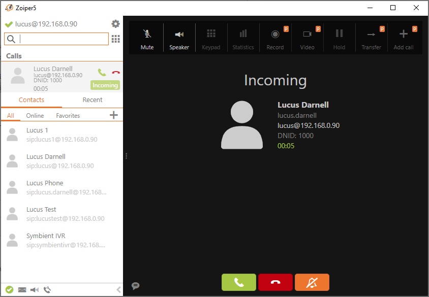 Zoiper Incoming Call Example